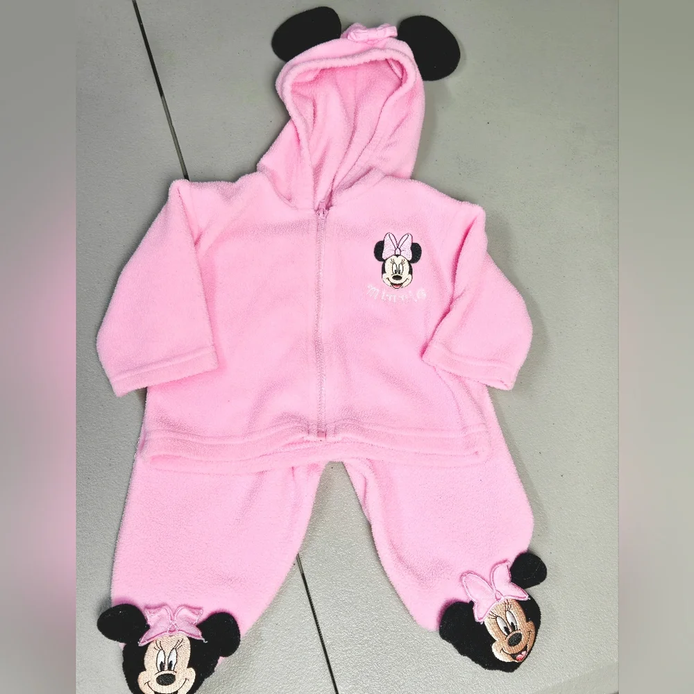 Vintage Disney Minnie‎ Mouse Hooded Sweatshirt And Footed Sweatpants, 0/3 Months